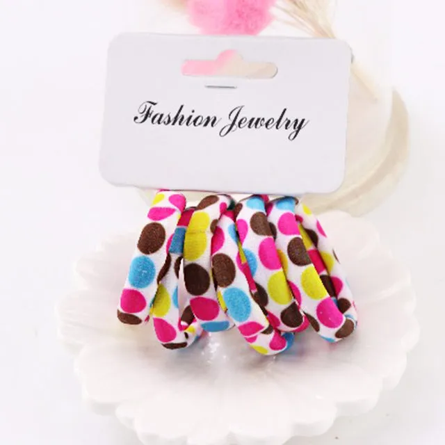 Hot Sale 6PCS/Lot Girls Cute Color Hair Band Pink Print Dot Lovely Elastic Headband Good Quality Hair Holder Accessories Tie Gum