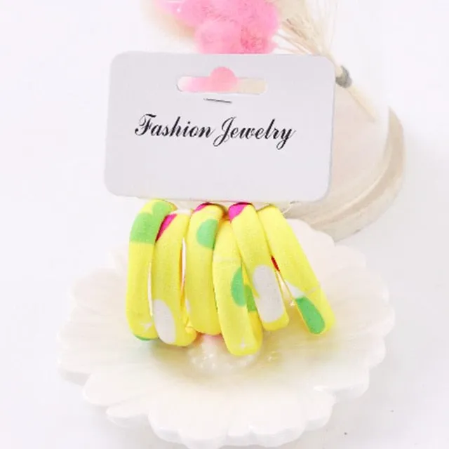 Hot Sale 6PCS/Lot Girls Cute Color Hair Band Pink Print Dot Lovely Elastic Headband Good Quality Hair Holder Accessories Tie Gum