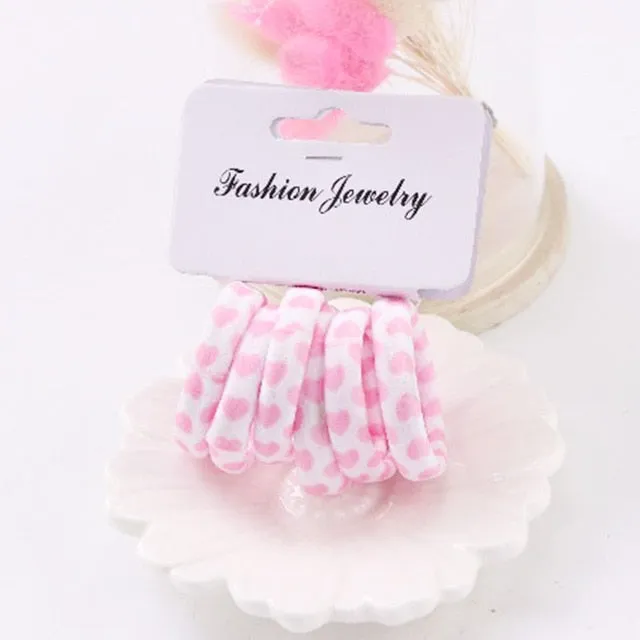 Hot Sale 6PCS/Lot Girls Cute Color Hair Band Pink Print Dot Lovely Elastic Headband Good Quality Hair Holder Accessories Tie Gum