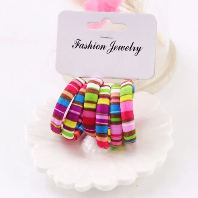 Hot Sale 6PCS/Lot Girls Cute Color Hair Band Pink Print Dot Lovely Elastic Headband Good Quality Hair Holder Accessories Tie Gum