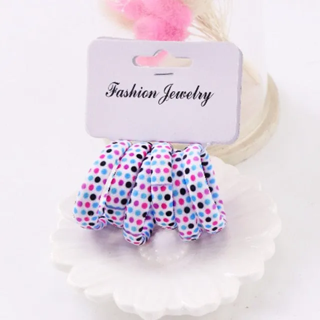 Hot Sale 6PCS/Lot Girls Cute Color Hair Band Pink Print Dot Lovely Elastic Headband Good Quality Hair Holder Accessories Tie Gum