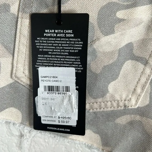 Hudson Lori High Rise Camo Cutoff Jean Shorts Size 24