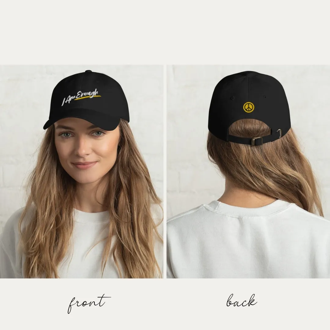 I AM ENOUGH SCRIPT Embroidered Baseball Cap Hat with Peace Sign
