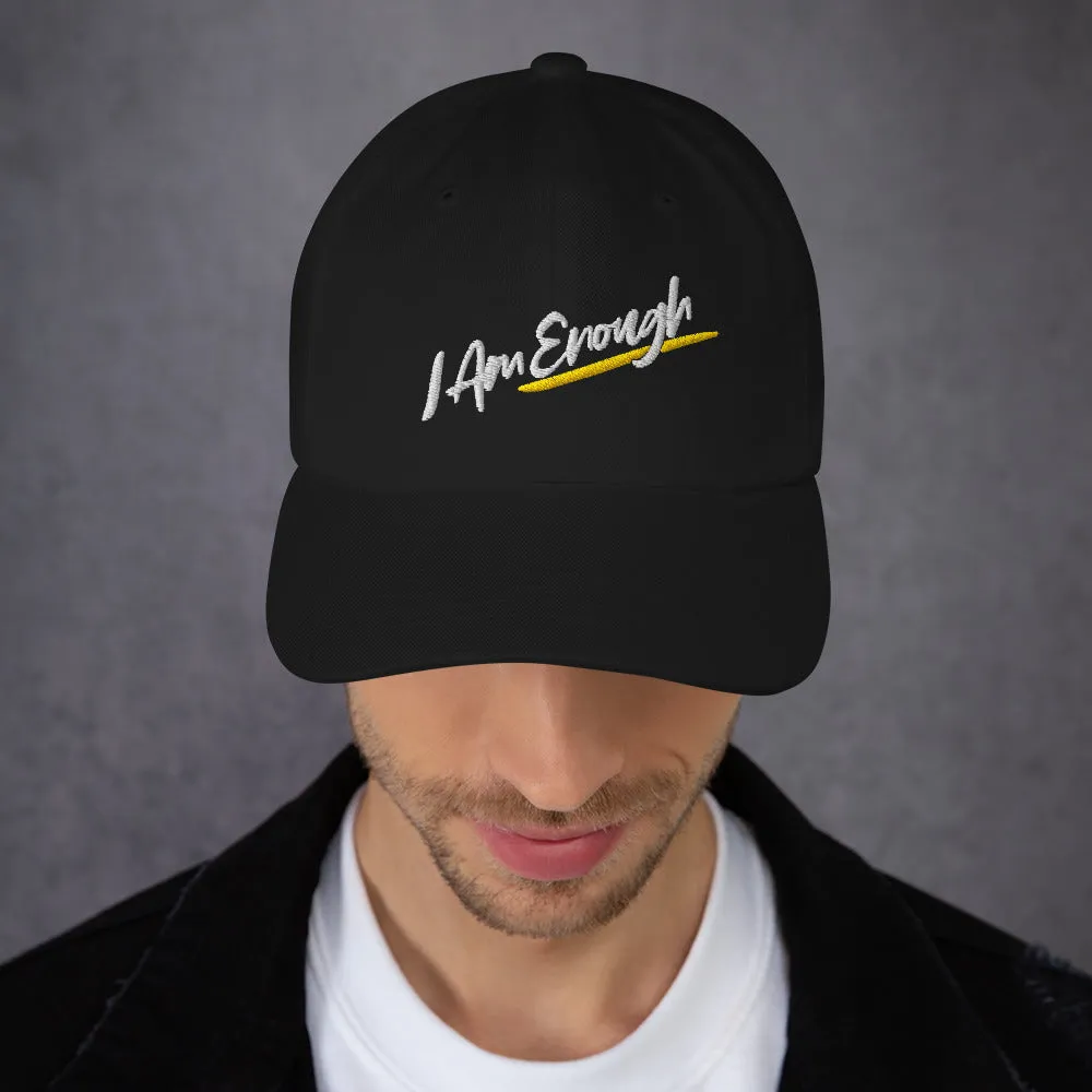 I AM ENOUGH SCRIPT Embroidered Baseball Cap Hat with Peace Sign