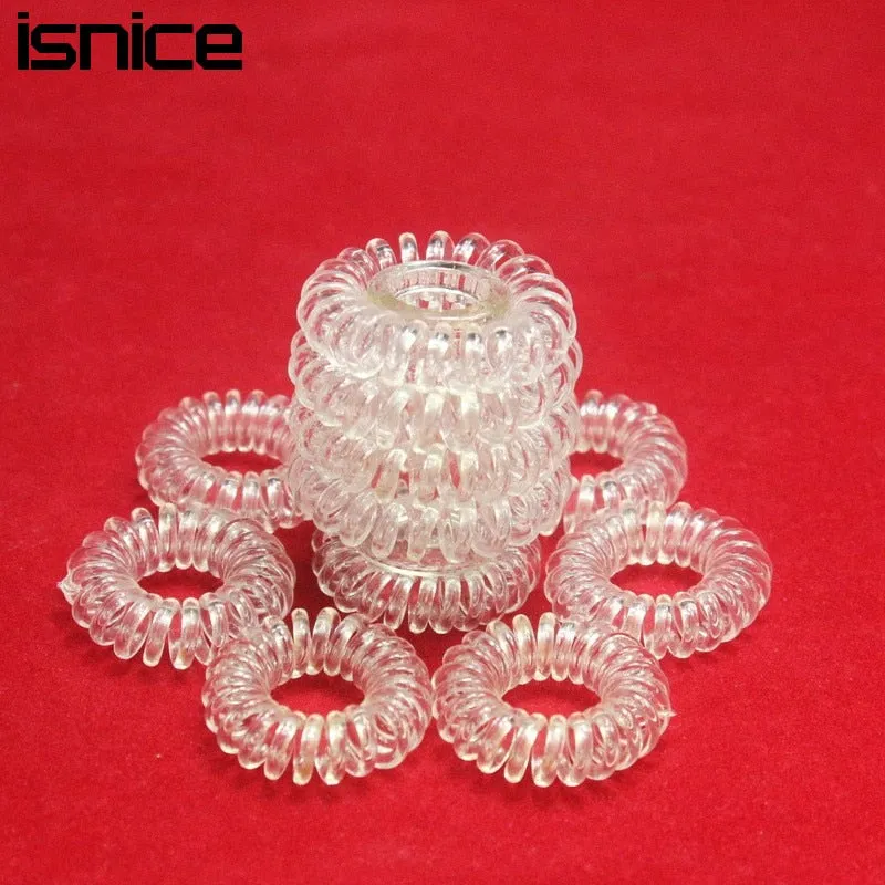 isnice 12pcs Transparent Popular hairwear candy-colored telephone wire hair band hair rope wholesale hair accessories for women