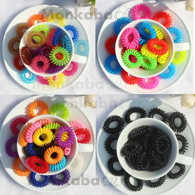 isnice 12pcs Transparent Popular hairwear candy-colored telephone wire hair band hair rope wholesale hair accessories for women