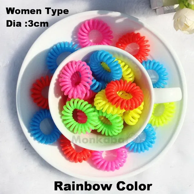 isnice 12pcs Transparent Popular hairwear candy-colored telephone wire hair band hair rope wholesale hair accessories for women
