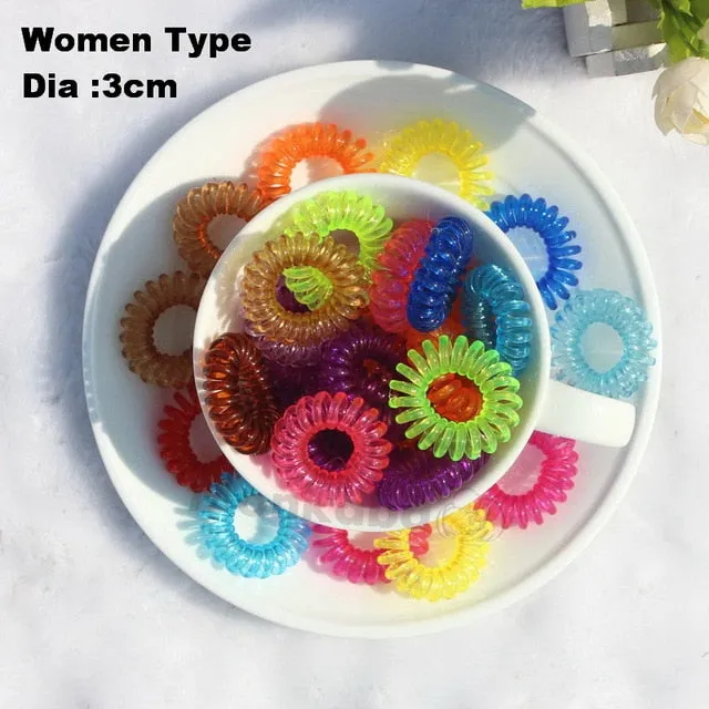 isnice 12pcs Transparent Popular hairwear candy-colored telephone wire hair band hair rope wholesale hair accessories for women