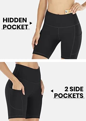 IUGA Workout Shorts for Women with Pockets High Waisted Biker Shorts for Women Yoga Shorts Running Shorts Black