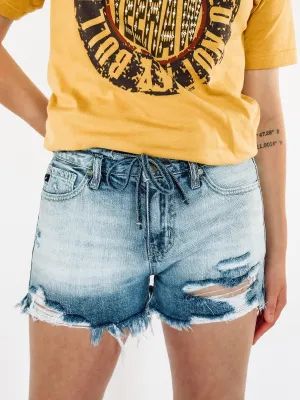 KanCan Heather High Rise Tie-Belt Shorts