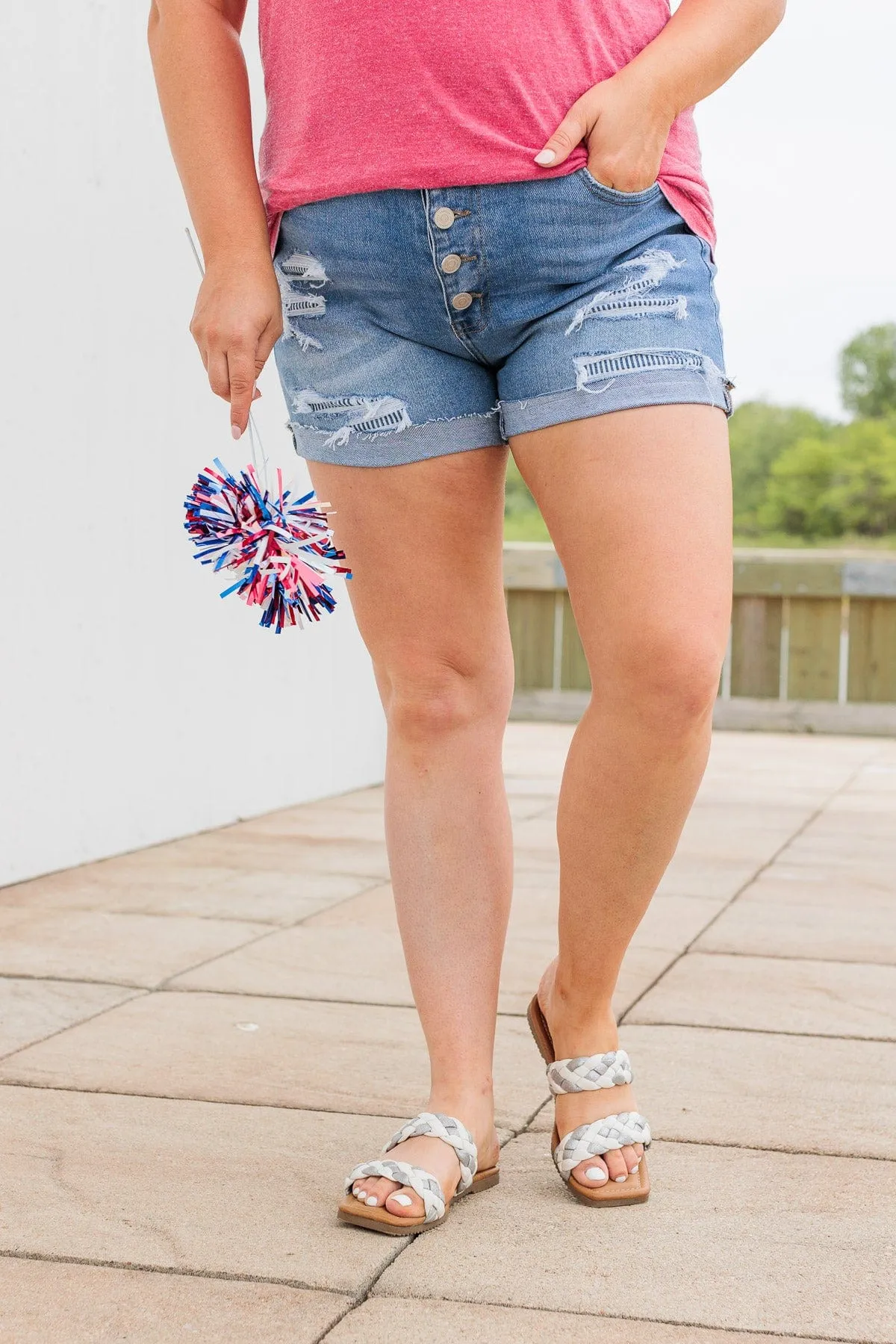 KanCan High-Rise Button Fly Shorts- Alma Wash
