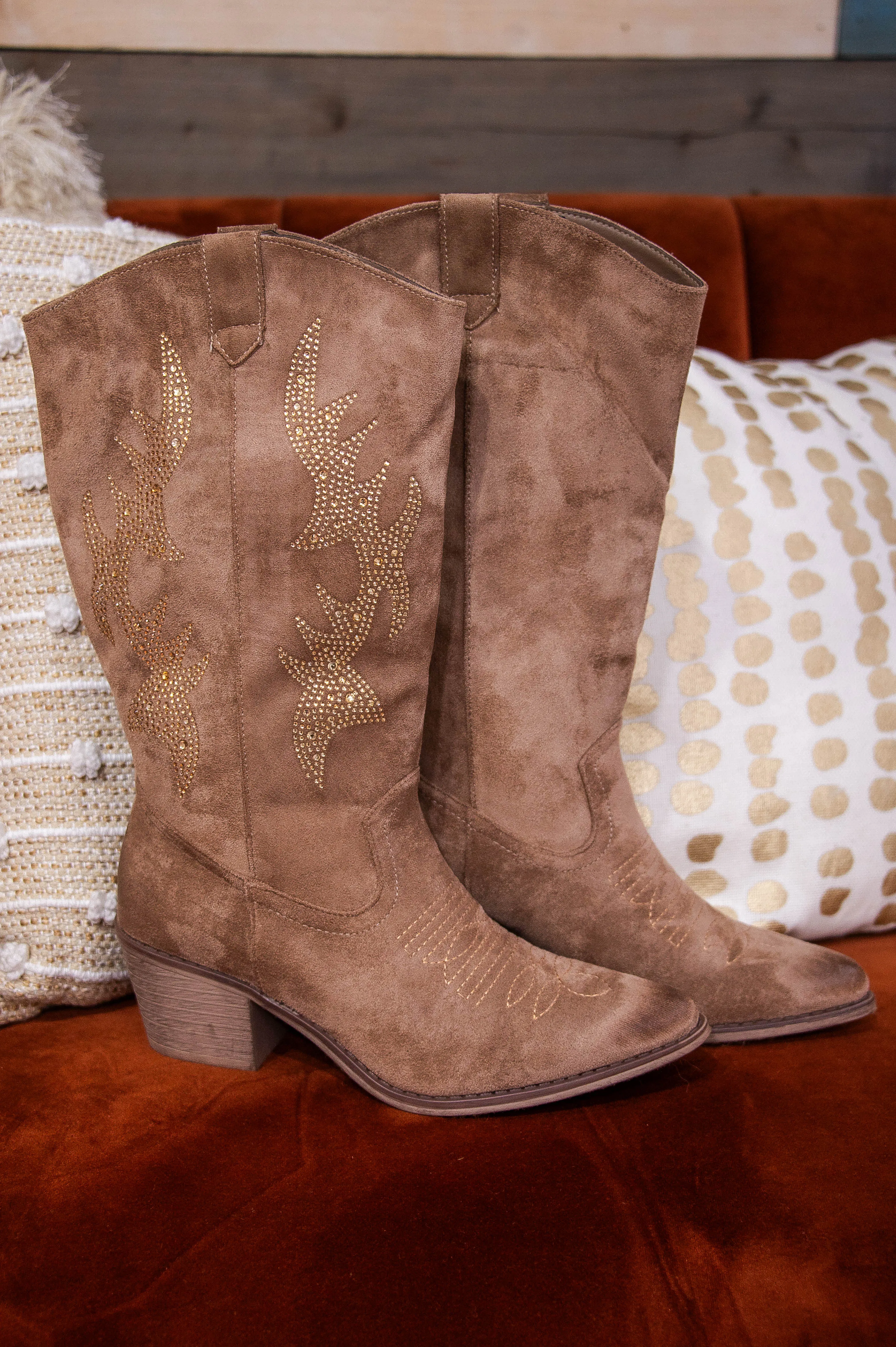 Keep Calm And Cowgirl On Taupe Bling Cowgirl Boots - SHO2732TA