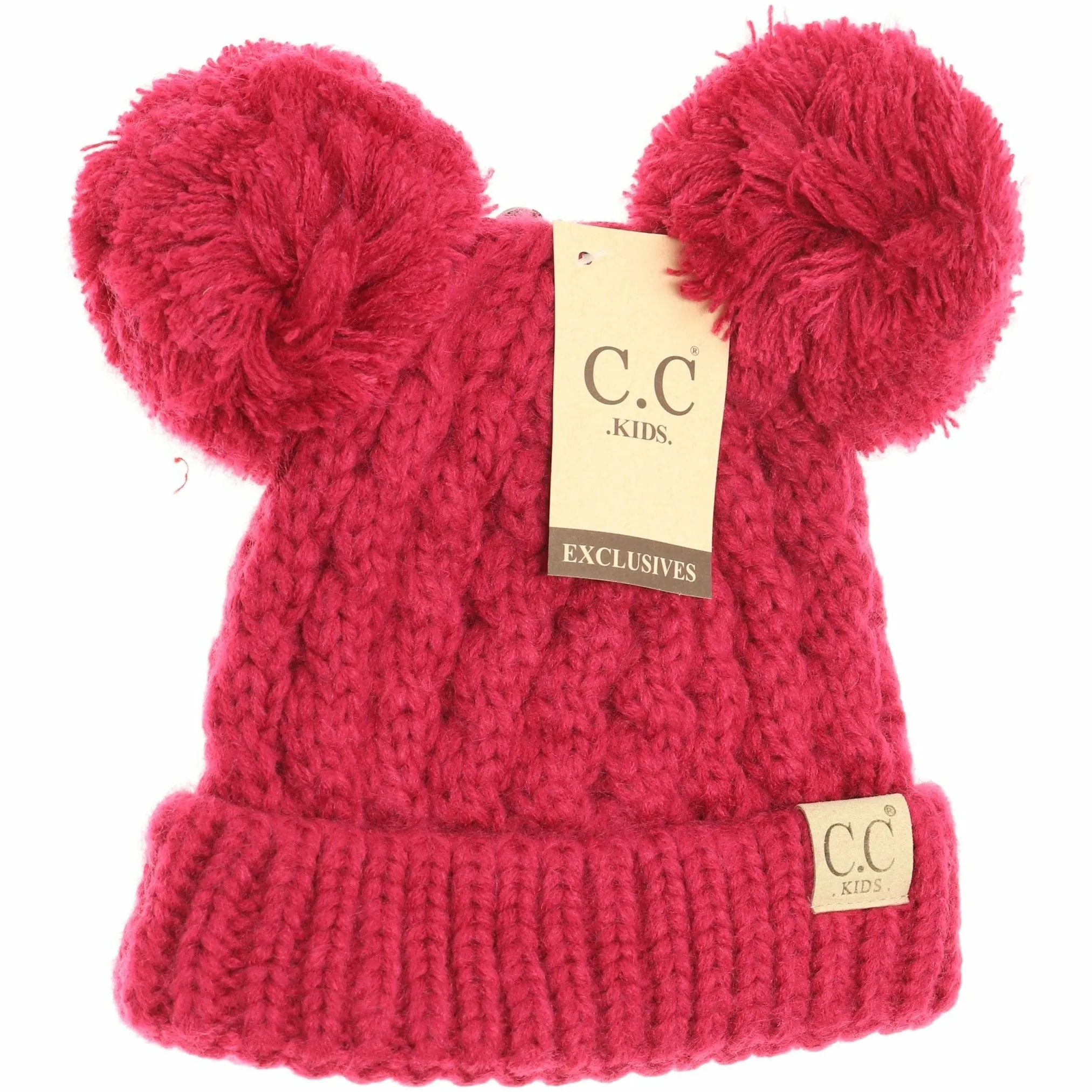 Kids Solid Double Pom CC Beanies