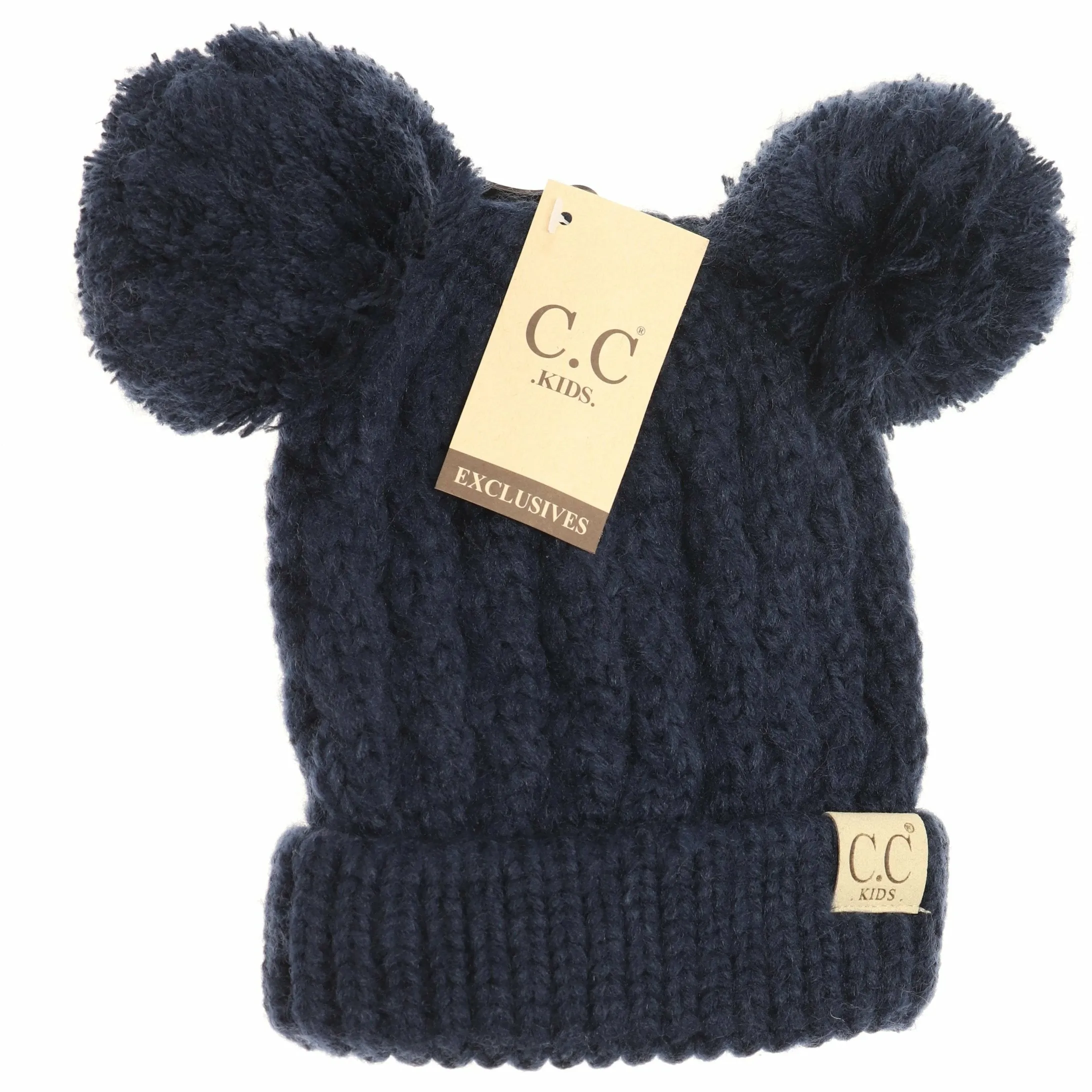 Kids Solid Double Pom CC Beanies