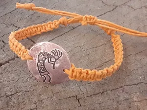 Kokopelli Hemp knotted Bracelet or Anklet with Star Design in Brass