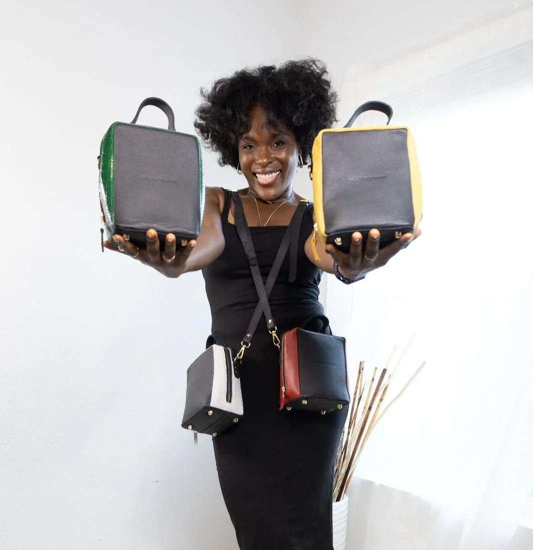 Kura Bag - Black and Green Croc Embossed Leather