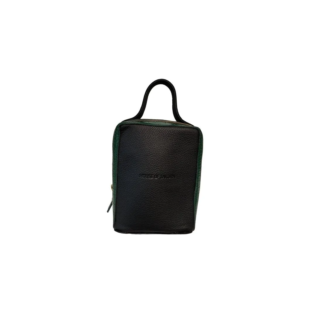 Kura Bag - Black and Green Croc Embossed Leather