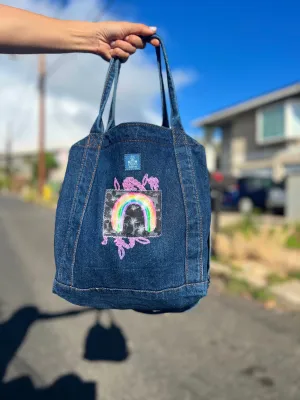 Large Dark Denim Rainbow Crossbody Tote/Purse