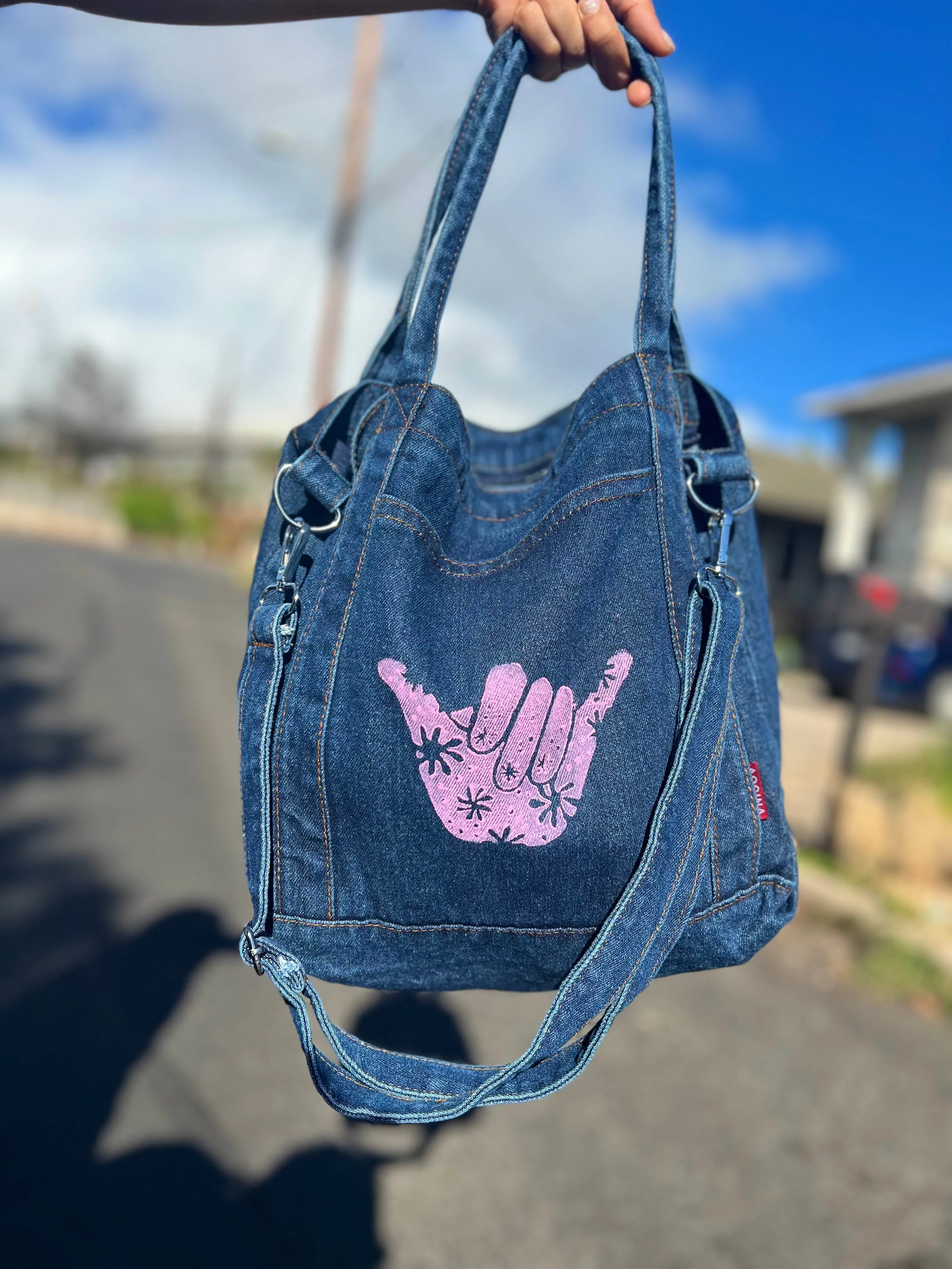 Large Dark Denim Rainbow Crossbody Tote/Purse