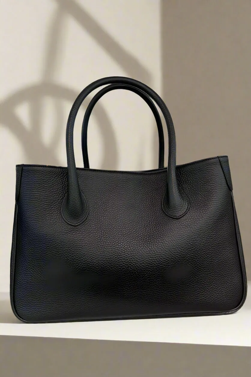 Large Deerskin Leather Handbag in Black