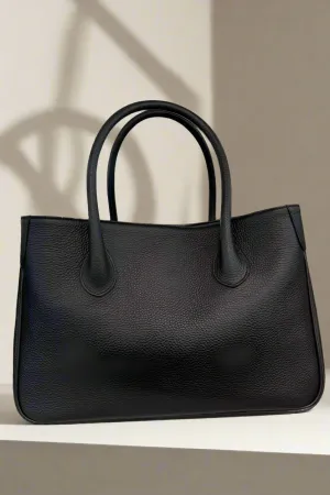 Large Deerskin Leather Handbag in Black