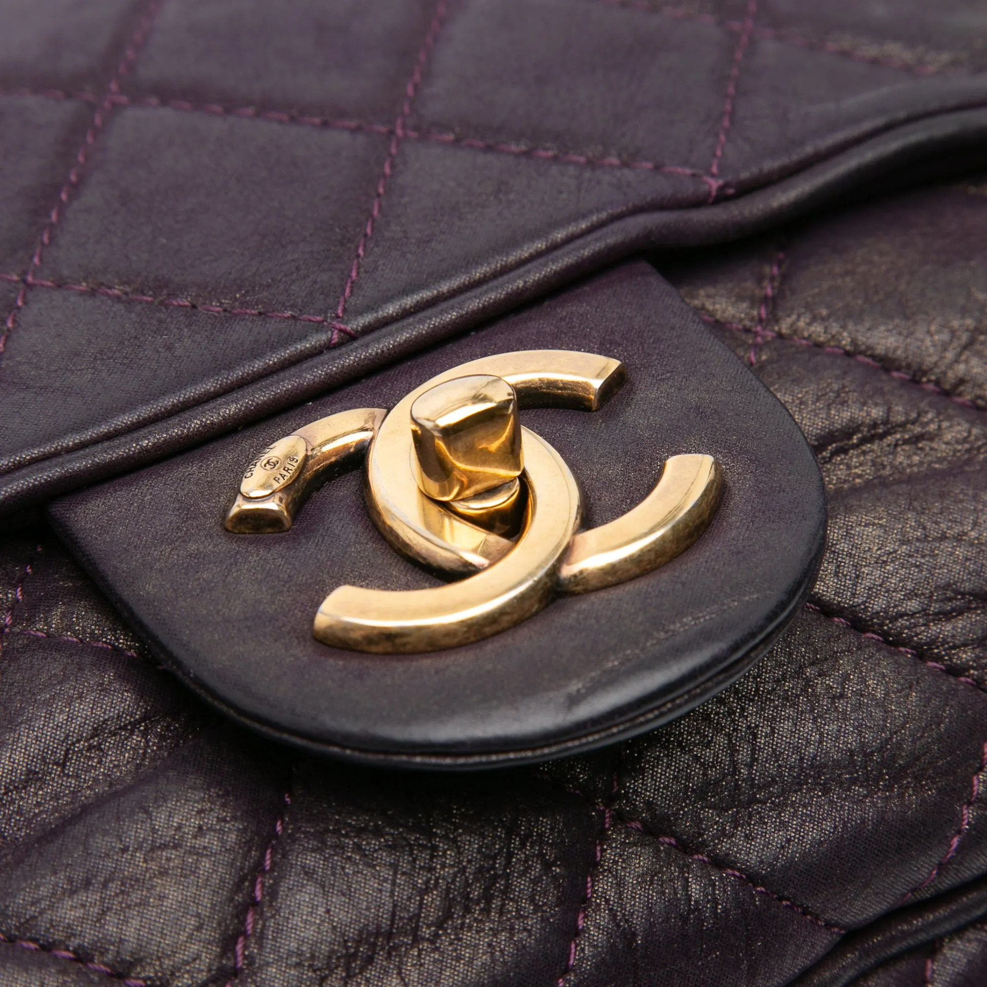 Large Quilted Iridescent Calfskin Shiva Flap