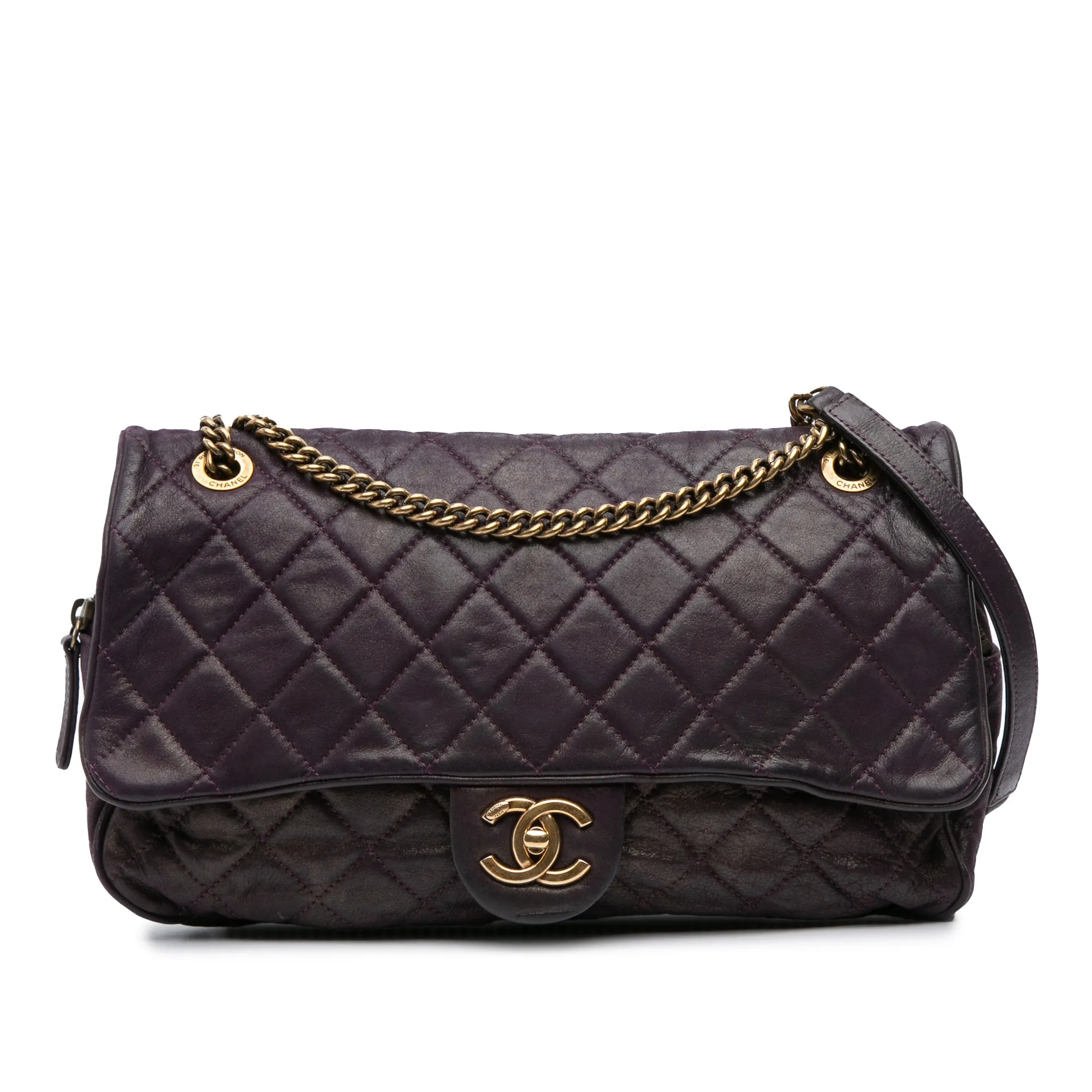 Large Quilted Iridescent Calfskin Shiva Flap