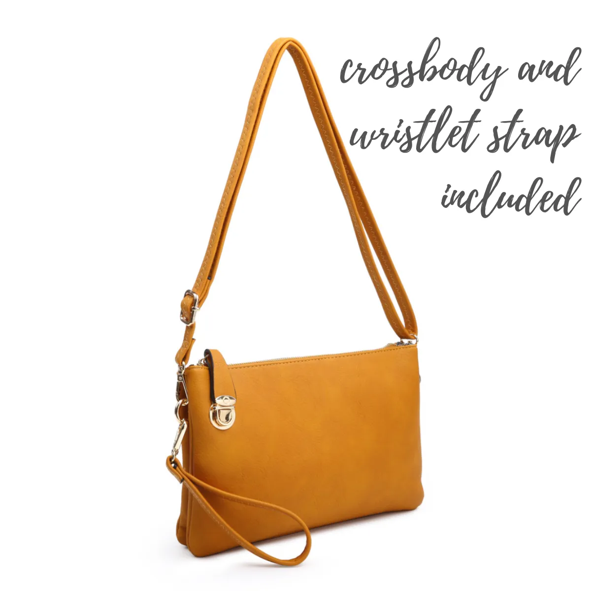 Large Sarah Clutch with Crossbody Strap - Vegan Leather - 7 Colors