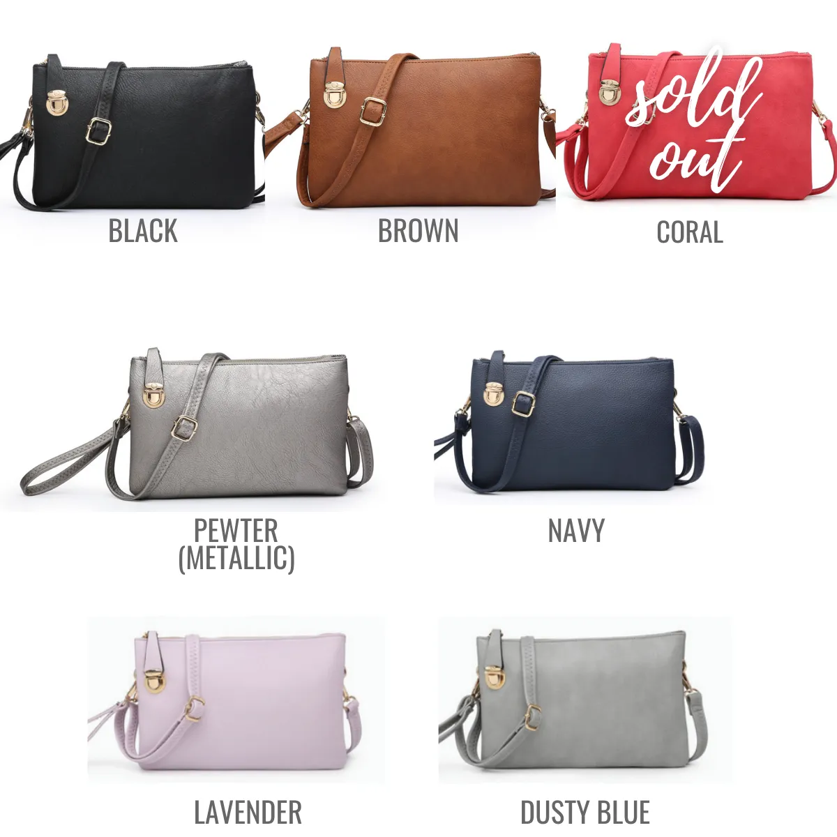 Large Sarah Clutch with Crossbody Strap - Vegan Leather - 7 Colors