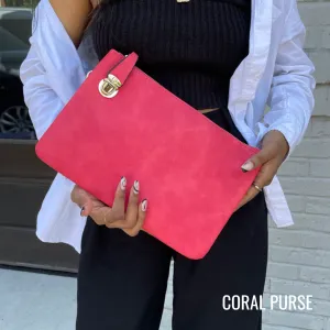 Large Sarah Clutch with Crossbody Strap - Vegan Leather - 7 Colors
