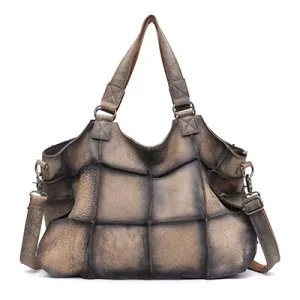 Large Vintage Real Leather Women Shoulder Bags Ladies Brand Design Leather Patchwork Tote Female Big Retro Crossbody Handbags