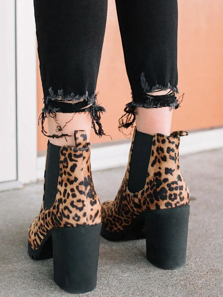 Leopard Print Chunky Heel Boots