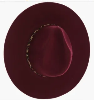 Leopard Trim Wool Felt Brim Hat-BERRY