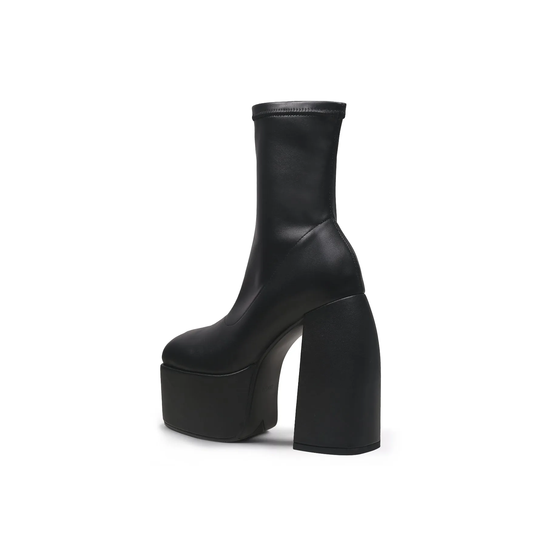 Lug Sole Black Leather Sock Bootie