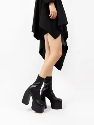 Lug Sole Black Leather Sock Bootie