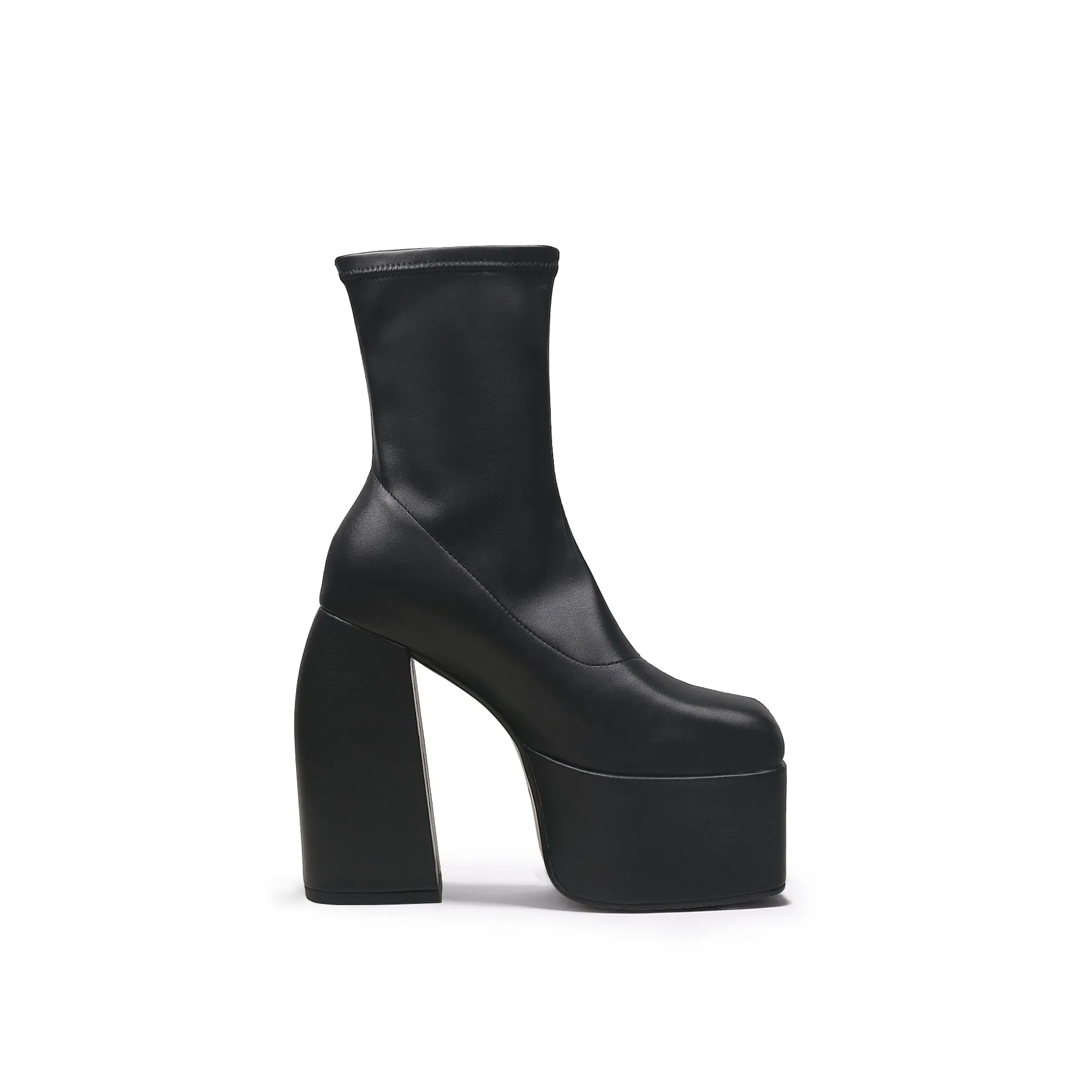 Lug Sole Black Leather Sock Bootie