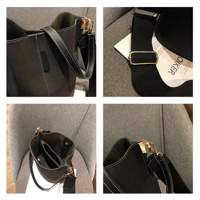 luxury bucket Large Capacity PU Leather bag
