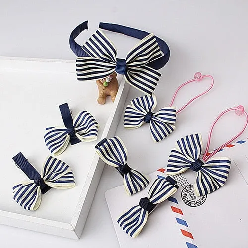 M MISM 1set=7pcs Children Accessories Hairband Hairpins Gum for Hair Baby Girls Lovely Bow Headwear Hair clip Headband