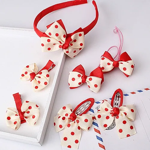 M MISM 1set=7pcs Children Accessories Hairband Hairpins Gum for Hair Baby Girls Lovely Bow Headwear Hair clip Headband