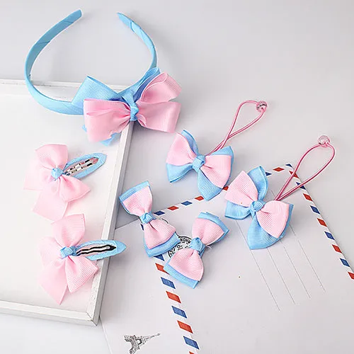 M MISM 1set=7pcs Children Accessories Hairband Hairpins Gum for Hair Baby Girls Lovely Bow Headwear Hair clip Headband