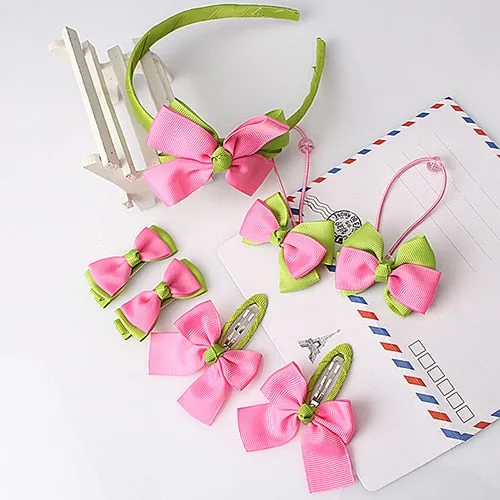 M MISM 1set=7pcs Children Accessories Hairband Hairpins Gum for Hair Baby Girls Lovely Bow Headwear Hair clip Headband