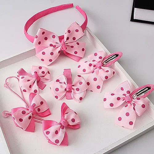 M MISM 1set=7pcs Children Accessories Hairband Hairpins Gum for Hair Baby Girls Lovely Bow Headwear Hair clip Headband