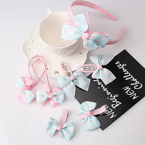 M MISM 1set=7pcs Children Accessories Hairband Hairpins Gum for Hair Baby Girls Lovely Bow Headwear Hair clip Headband