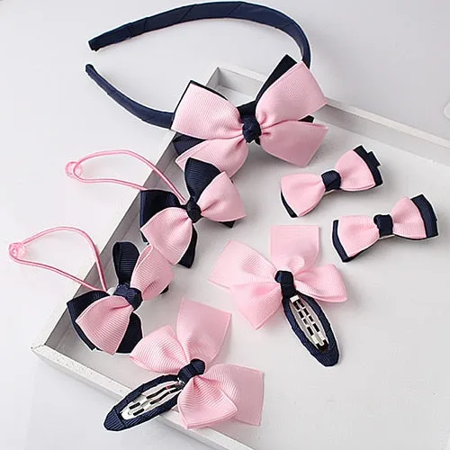 M MISM 1set=7pcs Children Accessories Hairband Hairpins Gum for Hair Baby Girls Lovely Bow Headwear Hair clip Headband