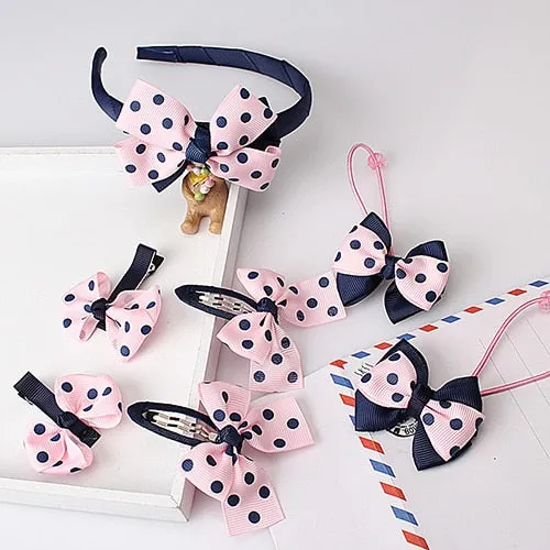 M MISM 1set=7pcs Children Accessories Hairband Hairpins Gum for Hair Baby Girls Lovely Bow Headwear Hair clip Headband