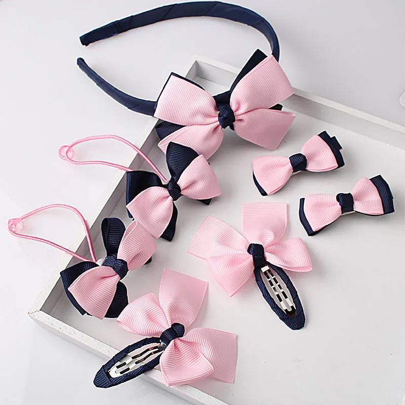 M MISM 1set=7pcs Children Accessories Hairband Hairpins Gum for Hair Baby Girls Lovely Bow Headwear Hair clip Headband