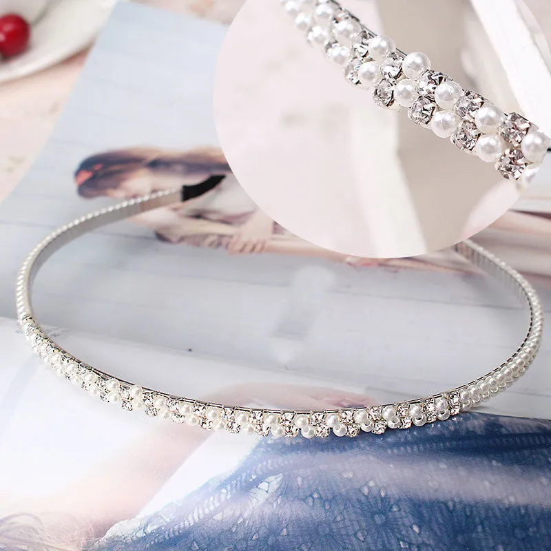 M MISM Elegant Wedding Birthday New Crystal Pearl Hair Bands Headband Hair Accessories Ornaments Head Wear Hoop for Women Girls