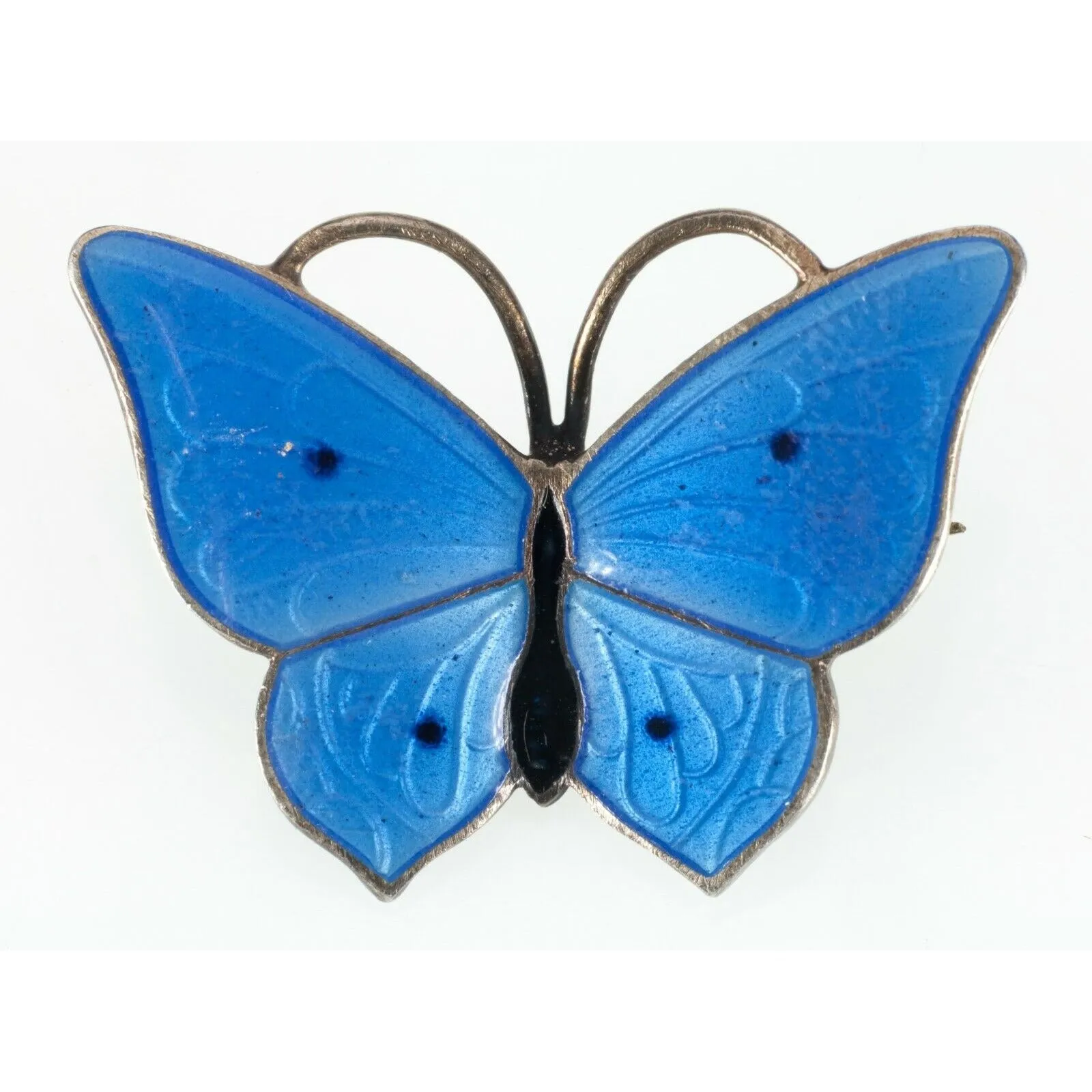 MAGNUS AASE Blue Enamel Butterfly Brooch Sterling Silver Made in Norway