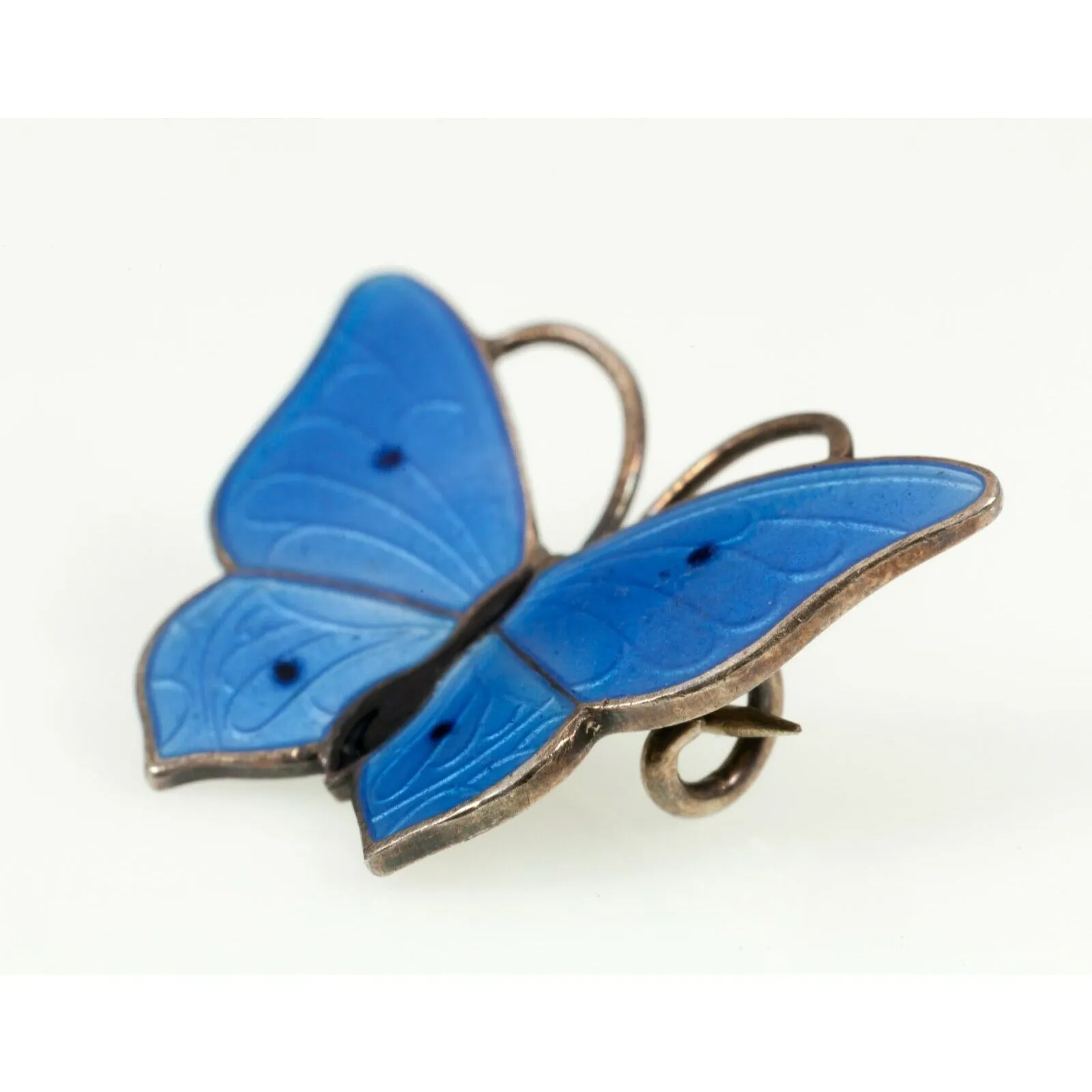 MAGNUS AASE Blue Enamel Butterfly Brooch Sterling Silver Made in Norway