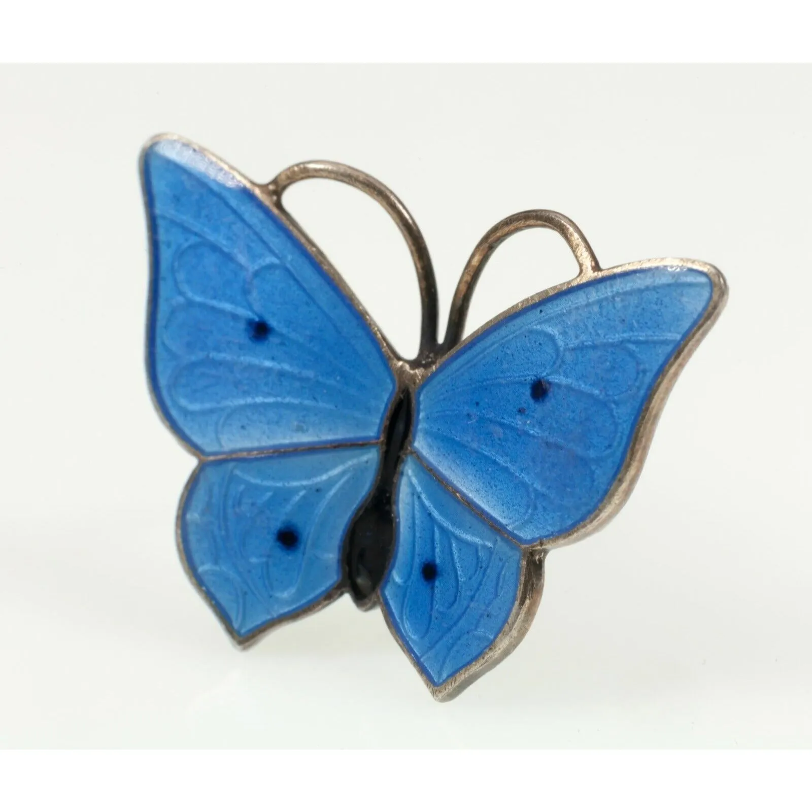 MAGNUS AASE Blue Enamel Butterfly Brooch Sterling Silver Made in Norway